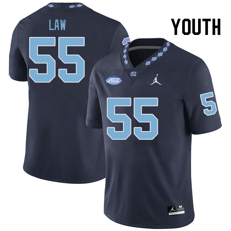 Youth #55 Cade Law North Carolina Tar Heels College Football Jerseys Stitched Sale-Navy